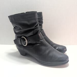 Pikolinos Brujas Leather Buckle Slouchy Booties Black Women's Size 9